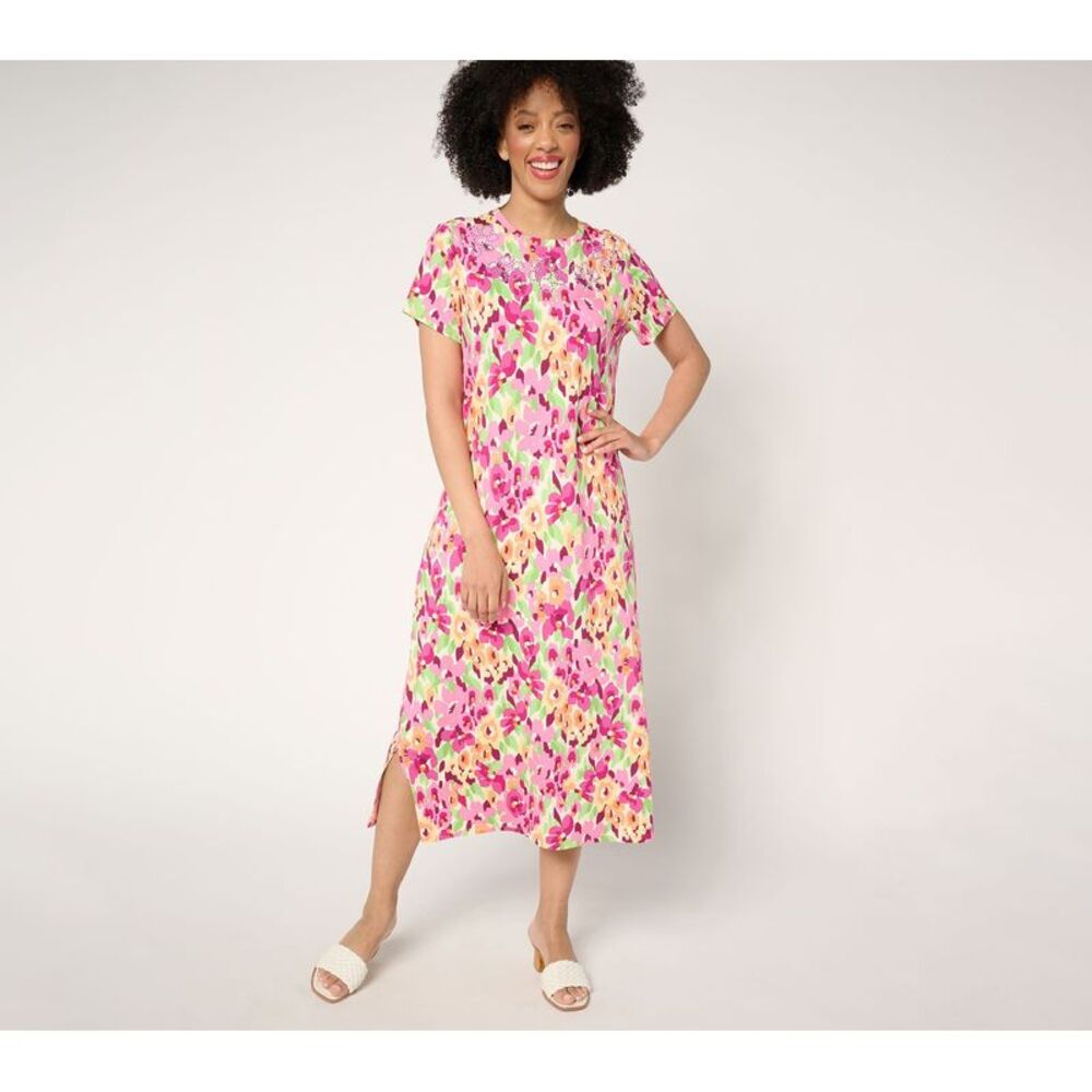 Quacker Factory Women's Dress Sz S Hello Spring Floral Multi-colored